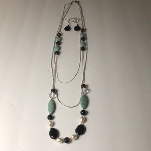 2 for $40 layered gemstone necklace earring set